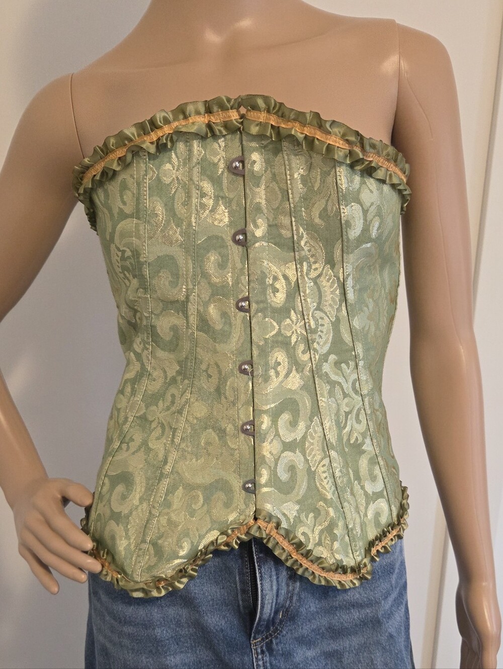 Vintage Inspired Overbust Corset Classic Floral Damask Brocade Pattern